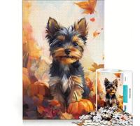 Puzzle de 1000 pièces pour Adolescents Chiot Yorkshire dans des Feuilles d'automne Jouet à Monter soi-même activité intellectuelle relaxante idéal pour décorer Un Bureau 38x52cm
