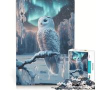 Puzzle de 1000 pièces pour Adolescents Chouette des neiges sous Aurore boréale Jeu à Monter soi-même Interaction Parent-Enfant Cadeau d'anniversaire Original 38x52cm