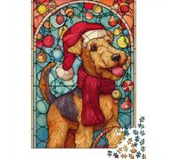 Puzzle De 1000 Pièces pour Adolescents Christmas Stained Glass Dog Puzzles pour Adultes Vacances À La Maison Tuer Le Temps Chaque Pièce Est Unique pour Les Jeux 38x26cm/1000pcs