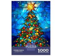 Puzzle De 1000 Pièces pour Adolescents Christmas Tree Stained Glass Puzzles pour Adultes Jeux De Détente Améliore La Mémoire Cadeaux De Noël Et d'anniversaire 70x50cm/1000pcs