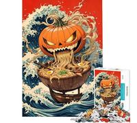 Puzzle de 1000 pièces pour Adolescents Citrouille d'halloween Ramen Style Ukiyo-e Jeu Manuel pour Adultes découpe de précision activités Amusantes à Faire à la Maison (Taille 38x52cm)