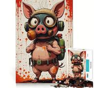 Puzzle de 1000 pièces pour Adolescents Cochon de Dessin animé avec Masque à gaz Jeu de réflexion Amusant et Stimulant Loisirs Décoration de Noël pour la Maison (50x75cm)