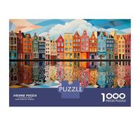 Puzzle De 1000 Pièces pour Adolescents Colorful Amsterdam Canal Houses Puzzles pour Adultes Analyse Et Logique Chaque Pièce Est Unique - Casse-tête Jeux De Société Familiaux 52x38cm/1000pcs