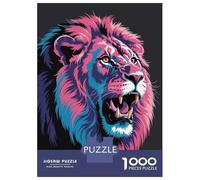 Puzzle De 1000 Pièces pour Adolescents Colorful Roaring Lion Head Illustration Puzzle Adulte Jeux Amusants Cadeaux pour Femmes Cadeaux d'anniversaire Et De Noël Uniques 38x26cm/1000pcs
