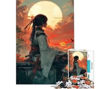 Puzzle de 1000 pièces pour Adolescents Contemplation d'un samouraï au Coucher du Soleil Jeu Amusant et addictif pour cultiver la Patience pour Femmes et Hommes Amusant et Humoristique