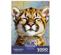 Puzzle De 1000 Pièces pour Adolescents Content Cougar Cub Portrait Painting Puzzle Anti-Stress, Amusant Et Original, Cadeau Unique pour Un Anniversaire Ou Noël 52x38cm/1000pcs
