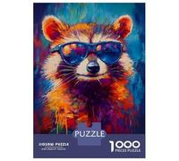 Puzzle De 1000 Pièces pour Adolescents Cool Raccoon Sunglasses Painting Abstract Puzzle Jeu Manuel Difficile Difficile Cadeaux pour Les Amis Et La Famille 70x50cm/1000pcs