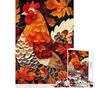 Puzzle de 1000 pièces pour Adolescents Coq dans Les Feuilles d'automne Jeu éducatif activités familiales Jouet éducatif avec Poster et fiche de Questions-réponses Assortis (50x75cm)