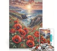 Puzzle de 1000 pièces pour Adolescents Coquelicots Rouges près de la mer Jeux de société pour s'amuser en Famille Collection d'artistes Beaux-Arts 38x52cm