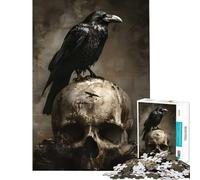 Puzzle de 1000 pièces pour Adolescents Corbeau Assis sur Un crâne activités Amusantes à la Maison Cadeaux pour Femmes Jeux de détente Convient aux 14 Ans et Plus (50x75cm)