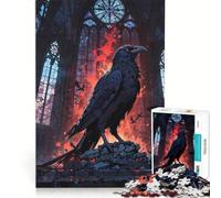 Puzzle de 1000 pièces pour Adolescents Corbeau dans Une cathédrale Gothique avec feu décoration Murale Jeu Difficile et Stimulant Cadeau Original 50x75cm
