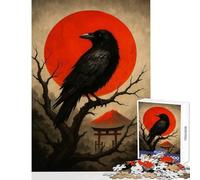 Puzzle de 1000 pièces pour Adolescents Corbeau perché Devant Un Soleil Rouge et Un Torii Jeu éducatif pour Les Anniversaires Jeux Amusants avec Poster et fiche de Questions Assortis