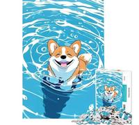 Puzzle de 1000 pièces pour Adolescents Corgi Souriant dans l'eau Jeu éducatif et ludique pour Toute la Famille Idée Cadeau (Dimensions 38x52cm)
