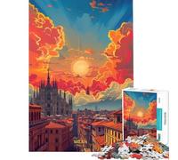 Puzzle de 1000 pièces pour Adolescents Coucher de Soleil à Milan Italie Défi intellectuel Jeu Familial addictif Anti-Stress Cadeau Amusant (Dimensions 50x75cm)