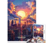 Puzzle de 1000 pièces pour Adolescents-Coucher de Soleil à Philadelphie, États-Unis-Décoration Murale Jeu éducatif-Interaction Parent-Enfant (Dimensions 50x75cm)