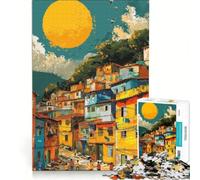 Puzzle de 1000 pièces pour Adolescents Coucher de Soleil dans Les favelas brésiliennes Jouet Anti-Stress activité ludique à la Maison idéal comme Cadeau 38x26cm