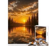 Puzzle de 1000 pièces pour Adolescents Coucher de Soleil doré sur Un lac forestier Décoration Murale Cadeau pour Femmes et Hommes Jeu Pratique et Stimulant Dimensions 38x26cm