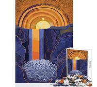 Puzzle de 1000 pièces pour Adolescents Coucher de Soleil et Cascade Style Gustav Klimit Décoration Murale Cadeau d'anniversaire Jeu Pratique avec pièces de Formes aléatoires Parfaitement emboîtables