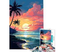 Puzzle de 1000 pièces pour Adolescents Coucher de Soleil hawaïen sur Les Vagues Jeu de réflexion Stimulant en Pixels Cadeau d'anniversaire Anti-Stress (Dimensions 75x50cm)