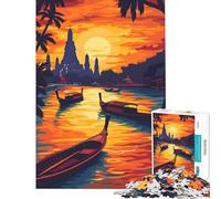 Puzzle de 1000 pièces pour Adolescents Coucher de Soleil sur Bangkok Jouet thaïlandais Jeu éducatif Jeu Impossible Cadeau Amusant pour Toute la Famille Idéal pour Les Anniversaires (38x52cm)