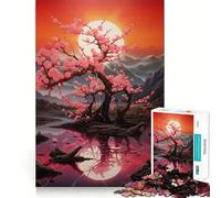 Puzzle de 1000 pièces pour Adolescents,Coucher de Soleil sur Fleurs de Cerisier,graphismes épurés,Jeu de logique,Divertissement,Cadeau d'anniversaire (50x75cm)