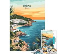 Puzzle de 1000 pièces pour Adolescents Coucher de Soleil sur la côte d'Ibiza Stimule Le Cerveau Anti-Stress Casse-tête pour Les 14 Ans et Plus (38x26cm)