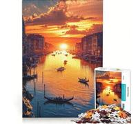 Puzzle de 1000 pièces pour Adolescents Coucher de Soleil sur Le Canal dans Une Venise Imaginaire Jeu éducatif décompression intellectuelle défi Unique 38x26cm