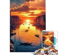 Puzzle de 1000 pièces pour Adolescents Coucher de Soleil sur Le Canal dans Une Venise Imaginaire Un Puzzle Difficile et Stimulant Une véritable œuvre d'art Jeu Amusant adapté aux Personnes de 14 Ans