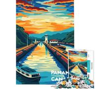 Puzzle de 1000 pièces pour Adolescents Coucher de Soleil sur Le Canal de Panama Jeu éducatif et ludique Activités familiales Cadeau pour Femmes et Hommes (Dimensions 38x26cm)