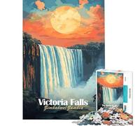 Puzzle de 1000 pièces pour Adolescents Coucher de Soleil sur Les Chutes Victoria Jeu éducatif et Stimulant Cadeau Amusant et Difficile à réaliser (38x26cm)