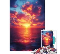 Puzzle de 1000 pièces pour Adolescents Coucher de Soleil sur l'océan avec Nuages flamboyants Jeu Familial Stimulant pour se détendre (Dimensions 38x26cm)