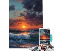 Puzzle de 1000 pièces pour Adolescents Coucher de Soleil sur l'océan avec Vagues Jeu éducatif et d'apprentissage Découpe de précision Cadeau Artistique (Dimensions 75x50cm)