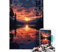 Puzzle de 1000 pièces pour Adolescents Coucher de Soleil sur Un lac et Une forêt Activités ludiques et éducatives à Faire à la Maison en Famille À partir de 14 Ans 38x52cm