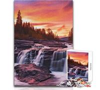 Puzzle de 1000 pièces pour Adolescents - Coucher de Soleil sur Une Cascade - Idéal pour Passer Le Temps en Famille - Cadeau Parfait (Taille 50x75cm)