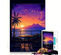 Puzzle de 1000 pièces pour Adolescents Coucher de Soleil sur Une île hawaïenne Découpe Lisse Jeu d'exercice cérébral Activité de détente et d'anniversaire (50x75cm)