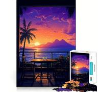 Puzzle de 1000 pièces pour Adolescents Coucher de Soleil sur Une île hawaïenne Découpe Parfaite Jeu de logique Amusant Jeu paisible Idéal pour Un Anniversaire (38x52cm)