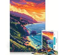Puzzle de 1000 pièces pour Adolescents Coucher de Soleil sur Une Plage californienne Jeu d'assemblage précis Défi Mental Jouet Moment de détente et de Divertissement Scène de Noël (38x52cm)