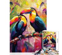 Puzzle de 1000 pièces pour Adolescents Couple de Toucans Peinture Jeu de Construction Idée Cadeau Activité Manuelle Amusante à Faire à la Maison Dimensions 38x26cm