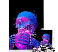 Puzzle de 1000 pièces pour Adolescents Crâne Bleu néon Mangeant Un cœur Décoration Murale Amusante Cadeau Stimulant Jeu de réflexion Renforce l'amour Entre Couples Dimensions 38x52cm