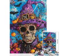 Puzzle de 1000 pièces pour Adolescents Crâne de sorcière d'halloween Jeu Pratique Cadeau d'anniversaire Décoration intérieure Jouet pour entraîner Son Cerveau et sa dextérité (38x52cm)
