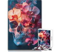 Puzzle de 1000 pièces pour Adolescents - Crâne et orchidées éclatantes ︰ Art surréaliste de la Vie ﹨u Decay - Idéal pour se détendre et se divertir - Découpe Ultra-précise - Dimensions:38x26cm