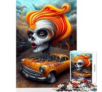 Puzzle de 1000 pièces pour Adolescents Crâne Femme et Voiture Jeu Anti-Stress « L'âme de la Machine » idée Cadeau Jeu Familial pour stimuler Votre Cerveau et Votre dextérité Dimensions 38x26cm