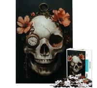 Puzzle de 1000 pièces pour Adolescents crâne Fleurs et Montre de Poche Jeu addictif pour développer la Patience et créer Un Casse-tête Décoration Parfaite Cadeau Amusant (38x52cm)
