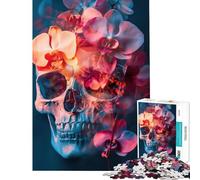 Puzzle de 1000 pièces pour Adolescents Crâne orné d'orchidées éclatantes ︰ Art surréaliste de la Vie Decay Jeu de réflexion Stimulant Jouet idéal pour s'amuser en Famille (38x26cm)