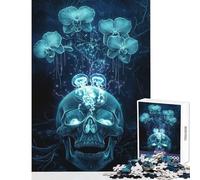 Puzzle de 1000 pièces pour Adolescents Crâne orné d'orchidées et de méduses Jeu éducatif Idée Cadeau pour Un Père Noël Secret Jeu de Manipulation Renforce l'amour Entre Couples Dimensions 38x52cm
