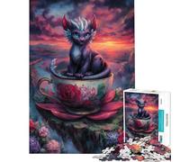 Puzzle de 1000 pièces pour adolescents créature fantastique dans une tasse de thé avec motifs floraux Activités amusantes à la maison Jeu stimulant et pratique Convient aux personnes de 14 ans et plus