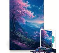 Puzzle de 1000 pièces pour Adolescents Crépuscule de cerisiers en Fleurs, découpe Nette, Jeu cognitif Amusant, Jeu pour Passer Le Temps, décoration de Noël pour la Maison (38x26cm)