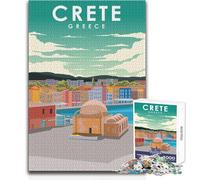 Puzzle de 1000 pièces pour Adolescents, Crète, Grèce, Affiche de Voyage, Jeu de Puzzle Unique et Stimulant, pour Un Anniversaire, Dimensions 50x75cm