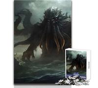 Puzzle de 1000 pièces pour Adolescents - Cthulhu, Dieu de l'océan, Navire - Design Magnifique - Cadeau d'anniversaire - Œuvre d'art - Dimensions:38x26cm