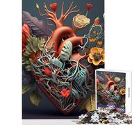 Puzzle de 1000 pièces pour Adolescents-Cœur Humain et Fleurs-Décoration intérieure-Jouet-Cadeau d'anniversaire-Jeu Relaxant-Défi éducatif (Dimensions 50x75cm)